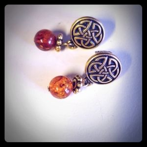 Amber and Celtic Knot post earrings
